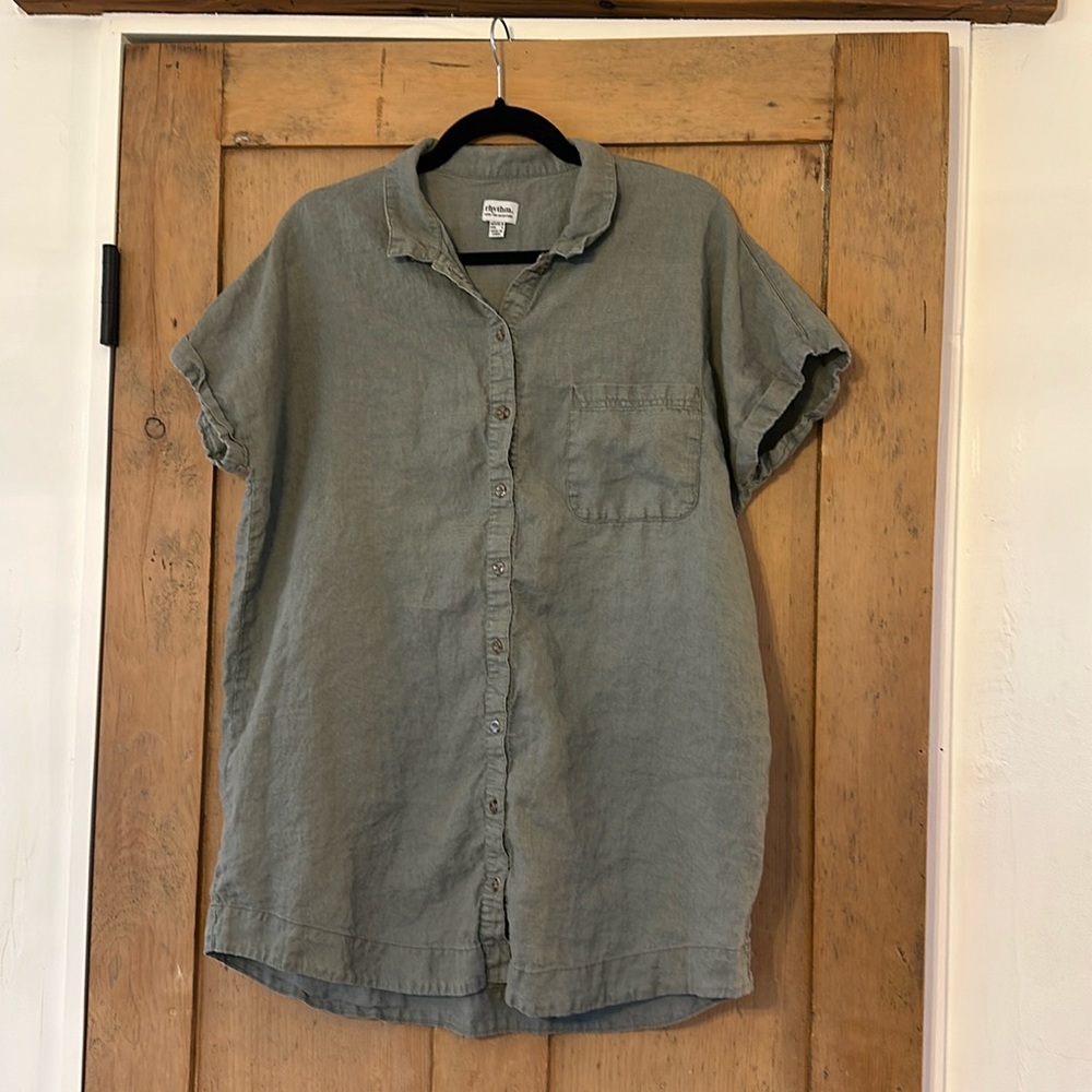 Rhythm - 100% Linen Shirt Dress - Dusty Green - Size 4